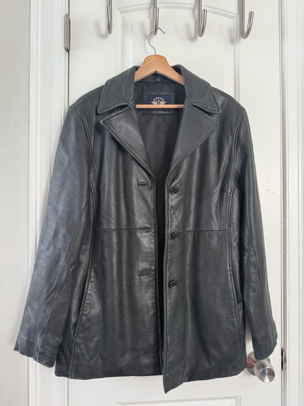 Black Leather Button-Front Jacket